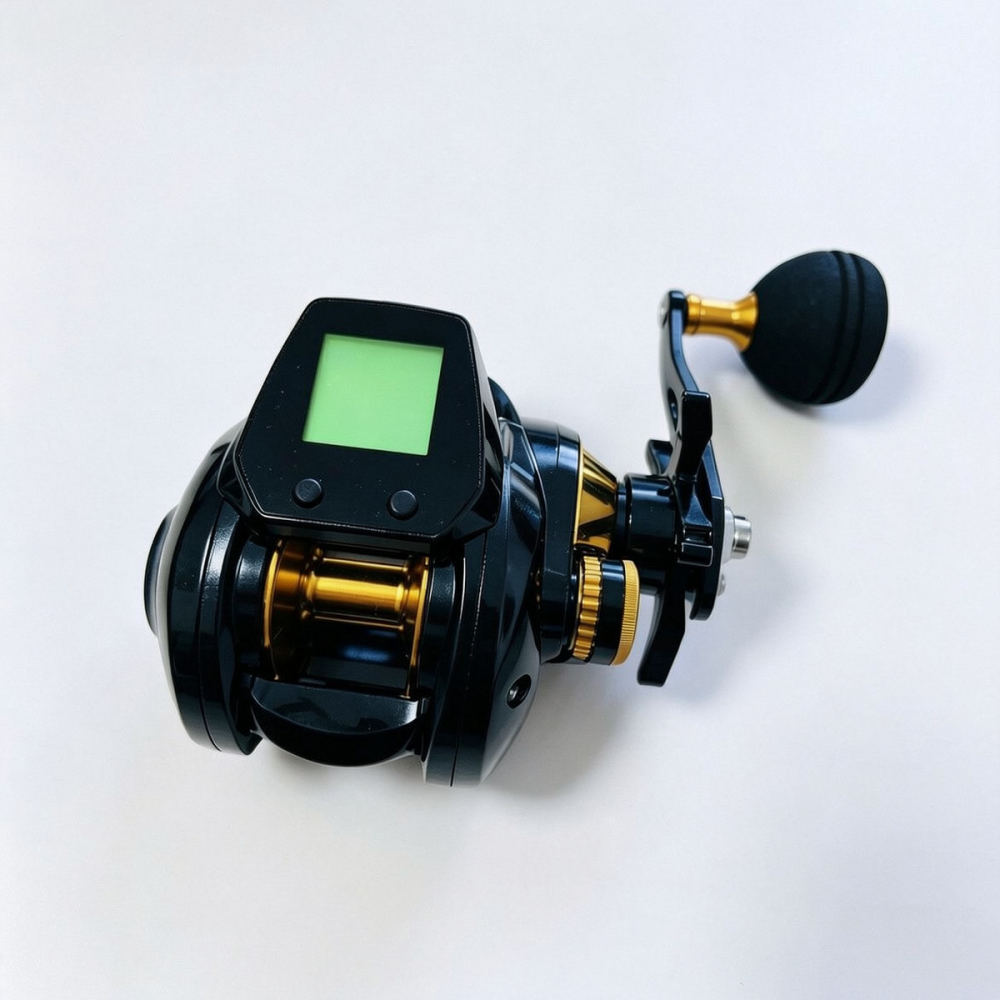 Trolling Reel - 電子式ベイトキャスティングリール。深型スプール設計。デジタル式水深表示機能付き。ワイルドウルフブランド。USB充電式。海水でのボート釣りや遠投に最適。