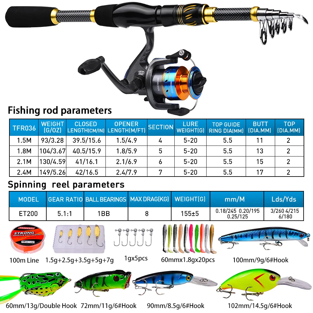 PROBEROS 1.5m-2.4m 釣り竿とリールコンボキ - Spincast Reel のレビューと価格